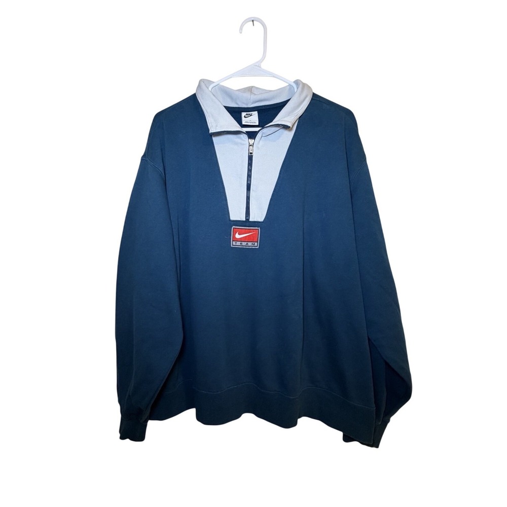 Nike Sweatshirt Women's Large Blue 1/2 Zip‎ Fleece Team Jacket Cotton Stretch M